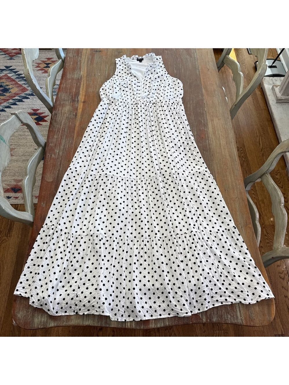 Torrid White Polka Dot Tiered Maxi Dress – Sleeveless with Tassels – Size 0/L/12